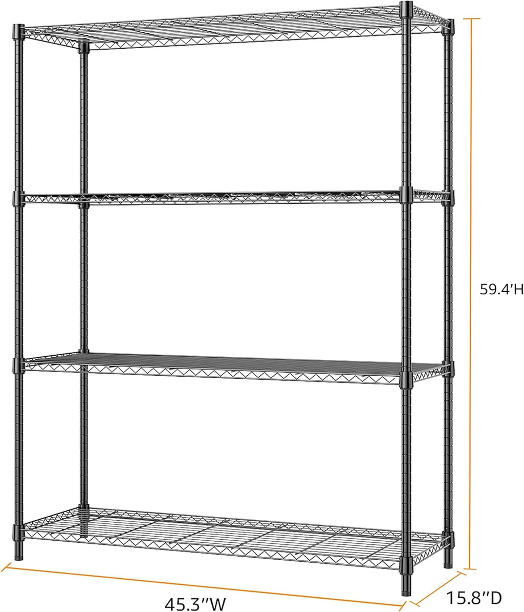 1400 lbs 4 Tier Storage Rack Metal Wire Shelving Unit, Storage Standing Household Shelf Organizer for Kitchen Pantry Closet Garage Basement Utility Room, Black 15.8" D x 45.3" W x 59.4" H