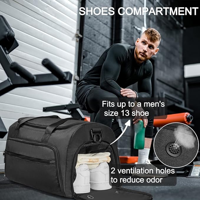 Gym Bag for Men Women, Small Fitness Workout Sports Bag with Wet Pocket & Shoes Compartment, Water Resistant Overnight Weekender Duffel Bag