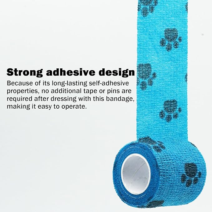 Bandages First Aid Tape Cohesive Bandage First Aid Bandages Cohesive Wrap Adhesive Bandage Self Adherent Cohesive Wrap Bandages Colorful Bandages (Blue Footprint, 2-Inch)