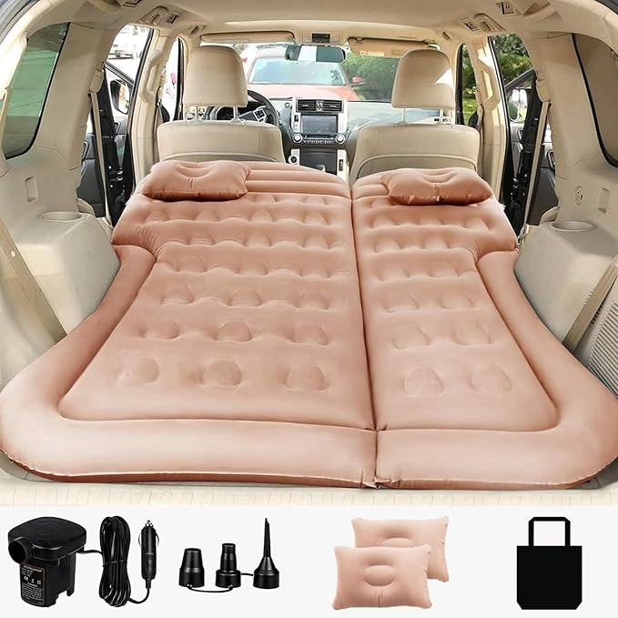 SAYGOGO SUV Air Mattress Camping Bed Cushion Pillow - Inflatable Thickened Car Air Bed Mattress with Air Pump Portable Sleeping Pad for Home Car Travel Camping Upgraded Version - Beige1