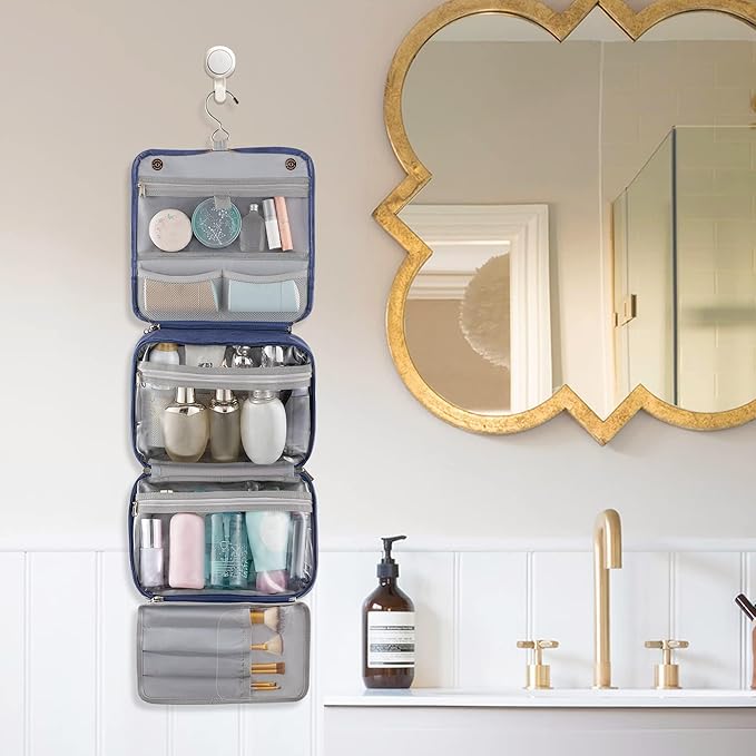 Elviros Hanging Toiletry Bag for Men Travel Essentials 3-in-1 Large Waterproof Dopp Kit PU Leather Shaving Bag with Separate Compartments for Grooming and Toiletries