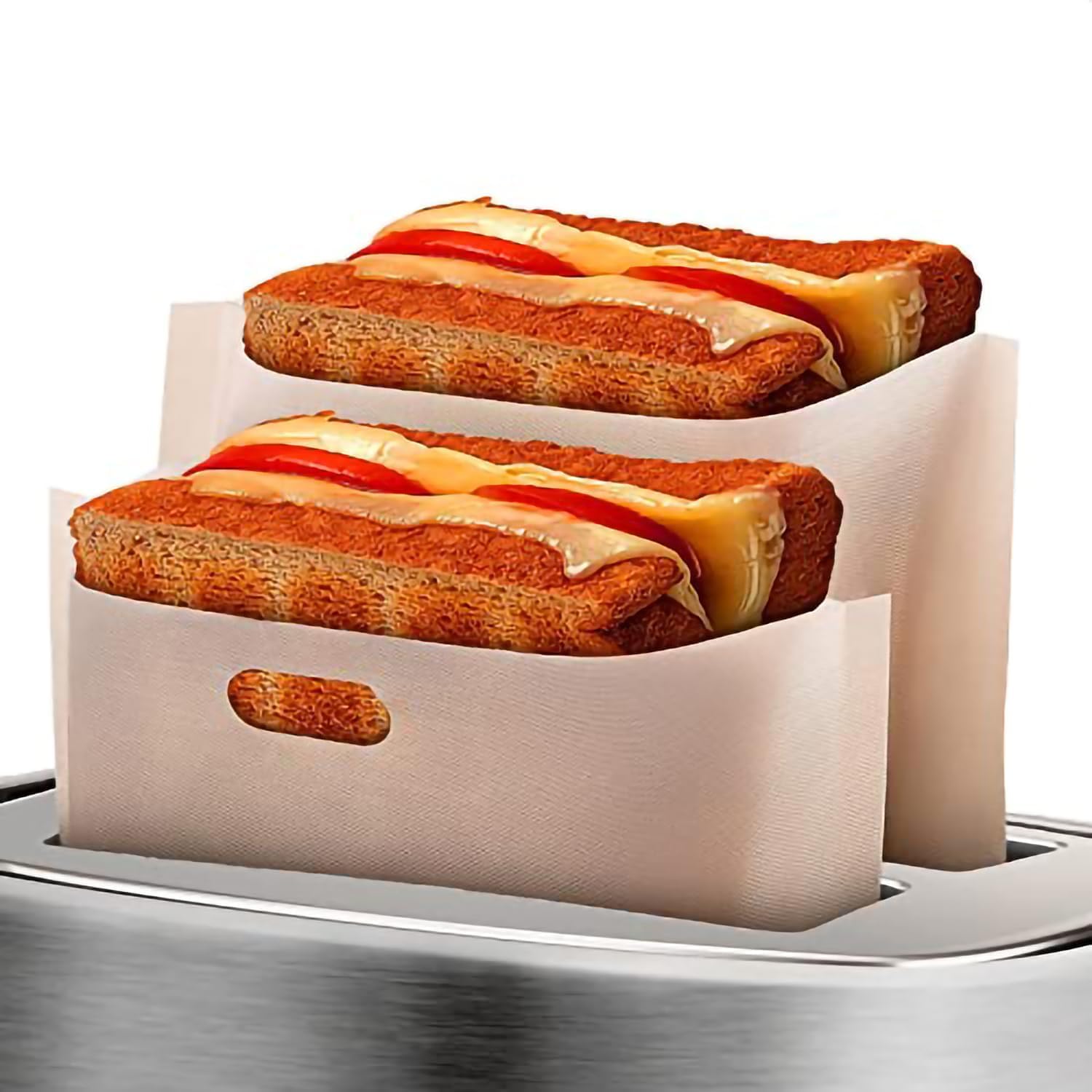 12Pcs Non-Stick Toaster Bags Reusable – 6.7"x7.5" Grilled Cheese Bags, Heat-Resistant & Easy to Clean | Mess-Free Toasting, Sandwiches, Panini & More | Compatible with Toaster, Oven, Microwave & Grill