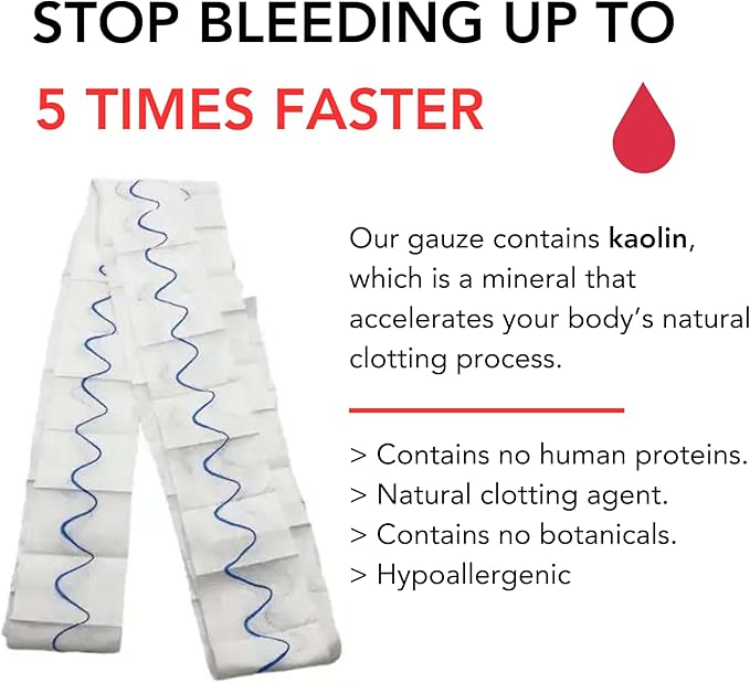 First Aid Advanced Quick Clotting Combat Gauze - Flexible Hemostatic Gauze - to Stop The Bleed kit Faster with Quick Clotting - Survival Kit Supplies - 3" x 12.5' - Pack of 2