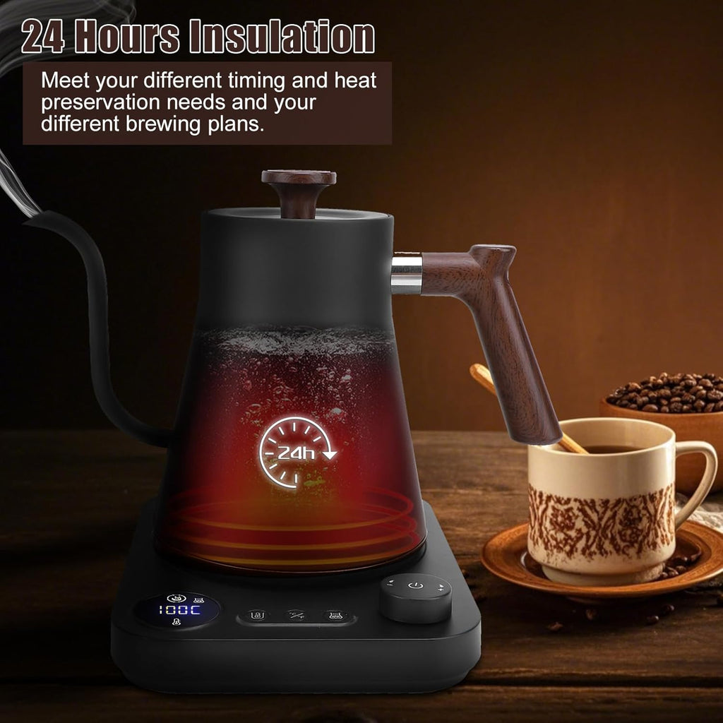 Electric Gooseneck Tea Kettle with Temperature Control, 1200W Electric Coffee Kettle Auto Shut Off Fast Heating, Stainless Steel Smart Water Heater with Timer for Brew Tea, Boil Hot Water (Black)