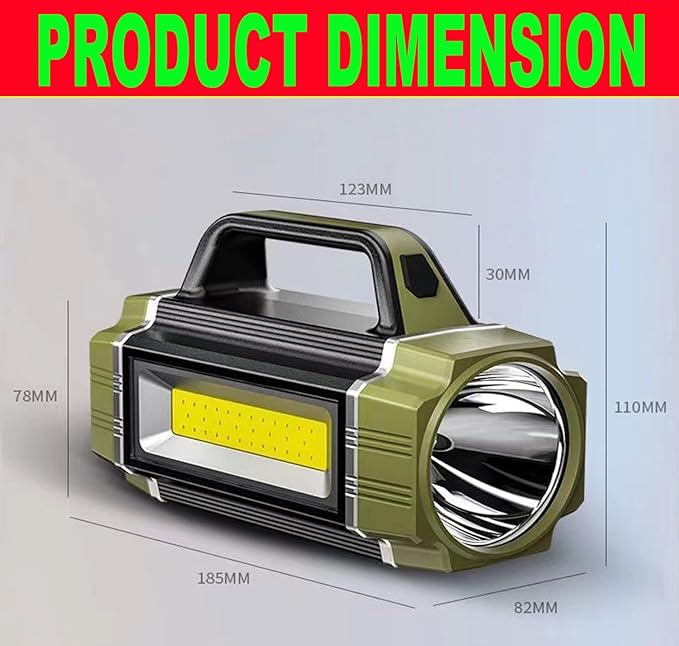 Rechargeable Solar LED Spotlight, Super Bright 13000LM Handheld LED Searchlight, Multi Function Camping Lantern Flashlight, 6 Light Modes, Power Bank, IPX4 Waterproof, for Emergency, Hiking, Home