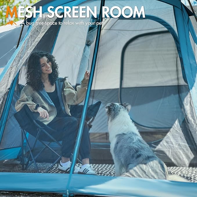 PORTAL 6/8/10 Person Family Camping Tent with Screen Room, Water Resistant Big Tunnel Tent with Rainfly, Large Family Tent for Outdoor Camping, Party