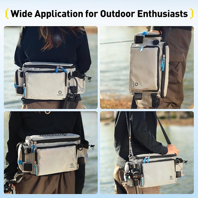 Small Fishing Bag with Rod Strap, Small Tackle Bag – Tackle Boxes & Gear,Portable & Lightweight, Move Freely, Cast Smoothly - Fishing Gifts for Men (Large - Light Grey)