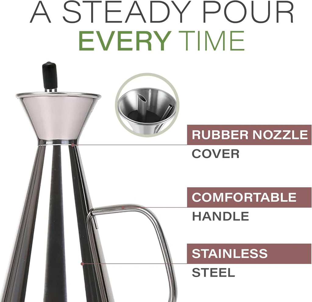 Olive Oil Dispenser Bottle Stainless Steel Non Drip Leak Proof No Mess Vinegar Pourer & Kitchen Drizzler 34 oz 1000ML 1 Litre Great for Pouring & Drizzling Easy to Clean & Leakproof