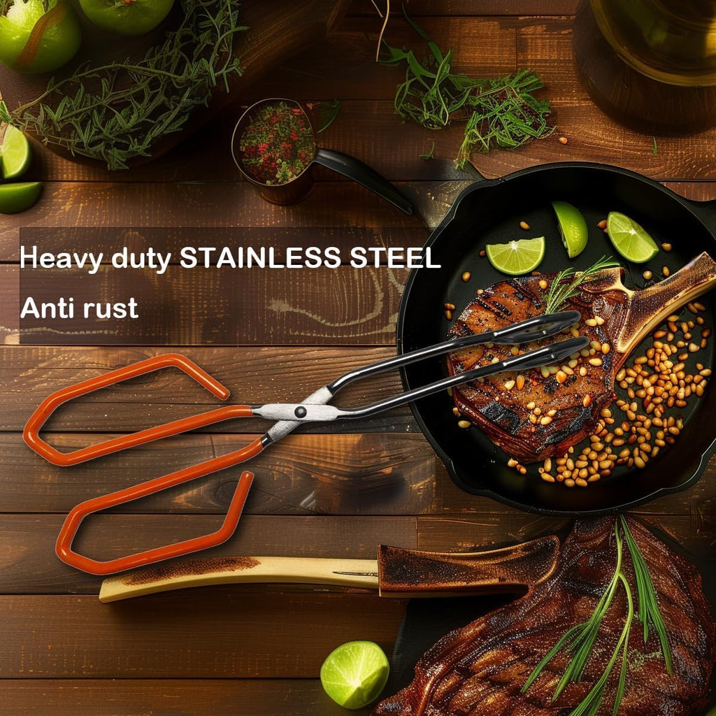 Stainless Steel Scissor Tongs, Heavy Duty, Kitchen Tongs for Food Cooking Barbecue BBQ Grilling and Serving 2pcs Orange