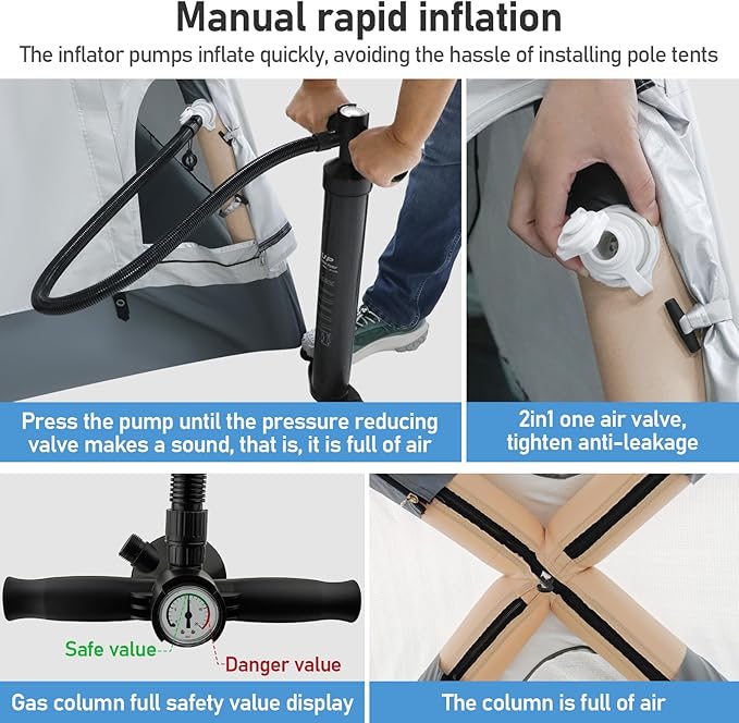 Easy Set up Inflatable Camping Tent 3-4 Person Glamping Outdoor Air Blow Up Tents, Waterproof Inflatable House Tent for Adults