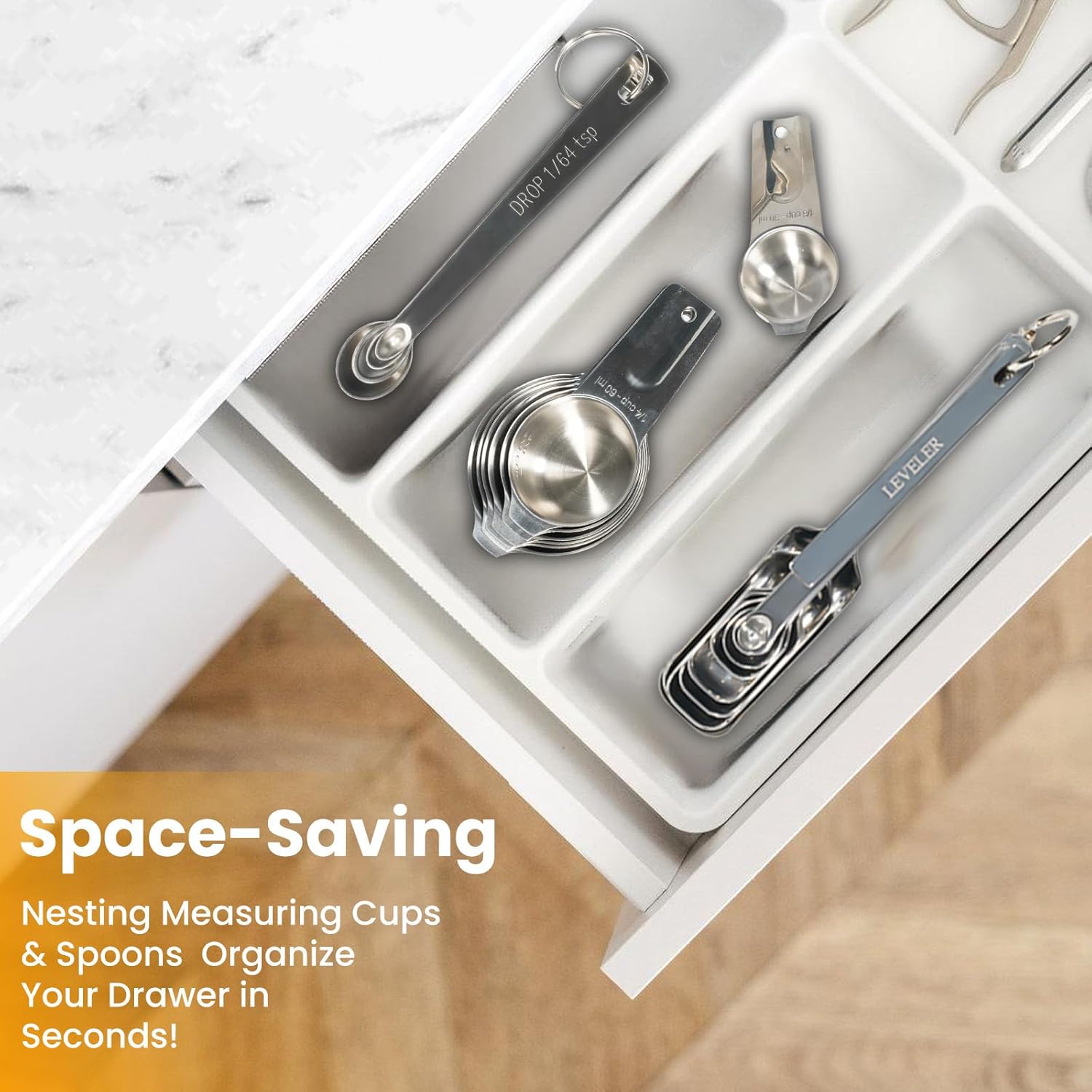 21 Pieces YUNNKEEY Measuring Cups and Spoons Set - Includes 7 Stainless Steel Measuring Cups, 8 Rectangular & 5 Mini Measuring Spoons with Leveler Fits Spice Jars, Ideal for Dry and Liquid Ingredients