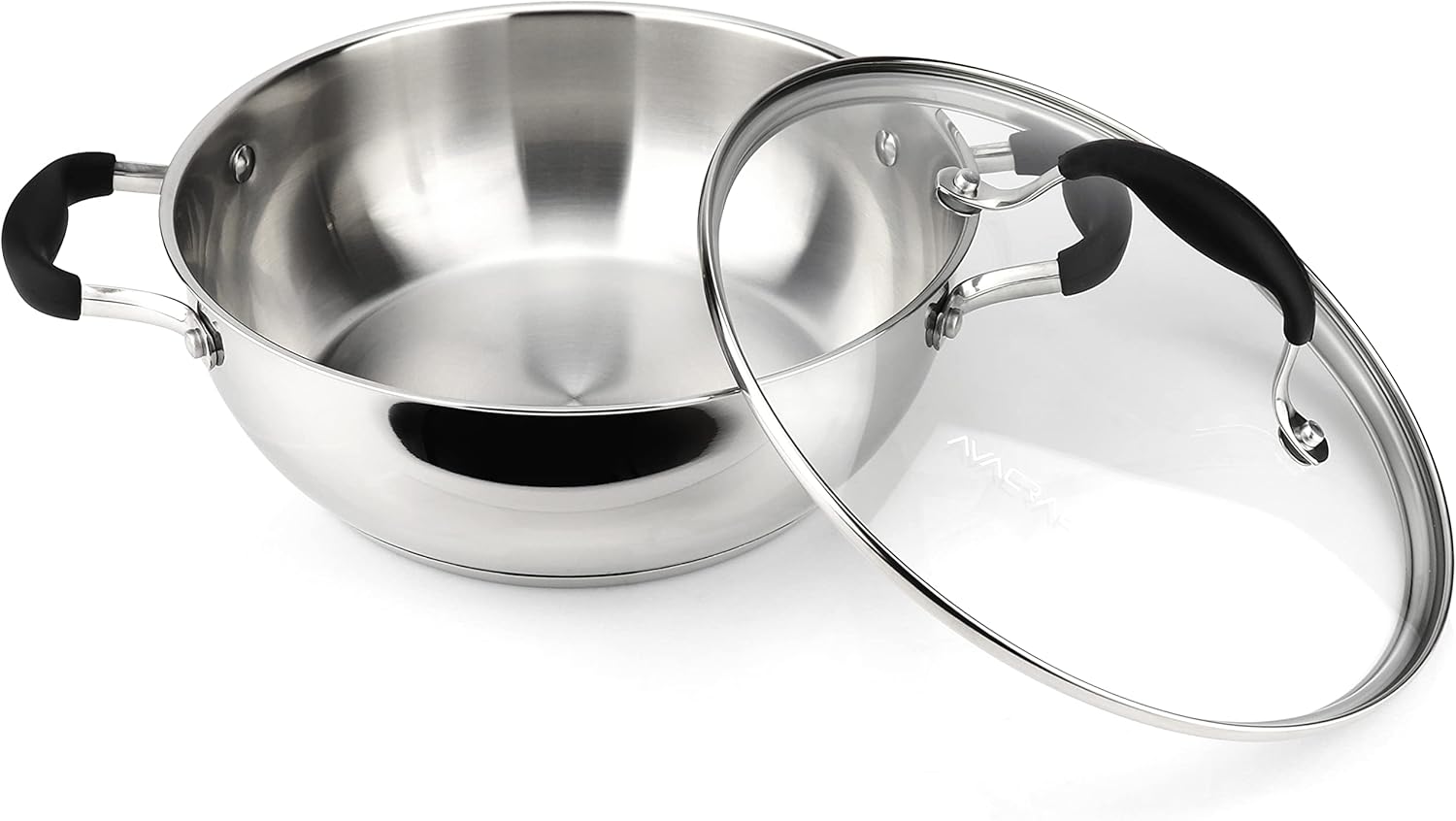 AVACRAFT 18/10 Stainless Steel Everyday Pan, Stir Fry Pan with Five-Ply Base, Chef’s Pan with Glass Lid, Multipurpose Stewpot Skillet, Saute Pan, Casserole in Pots and Pans (9 Inch)