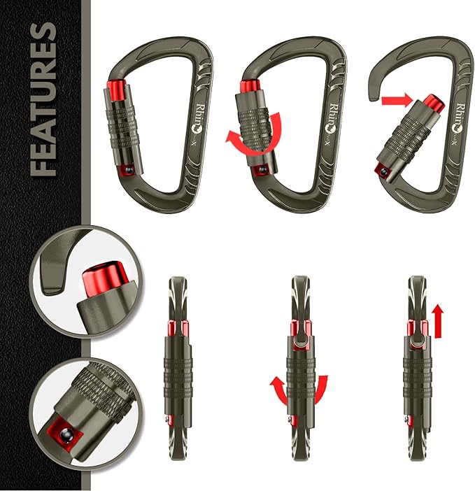 12kN (2697 lbs) Heavy Duty, Locking, Auto Locking, Wiregate Carabiner Clips, for Securing Pets, Outdoor, Camping, Hiking, Hammock, Dog Leash Harness, Keychains