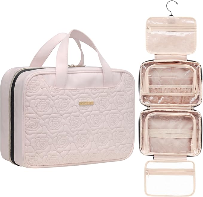 Everfun Hanging Travel Toiletry Bag for Women Traveling With Leakproof Compartment Makeup Cosmetic Organizer Dopp Kit Travel Accessories Essentials Must Have