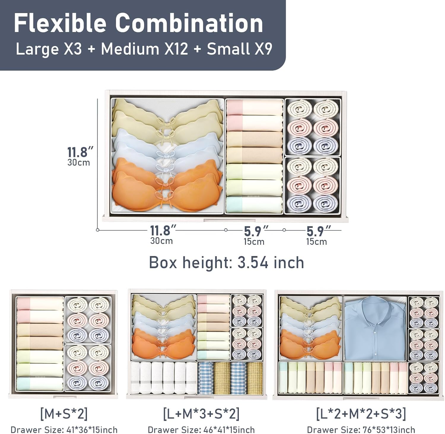 DIMJ Drawer Organizer Clothes, 8 Pack Dresser Organizer, Foldable Closet Organizers and Storage, Fabric Dresser Bins, Drawer Dividers for Nursery, Baby Clothes, Underwears, Sock (white)