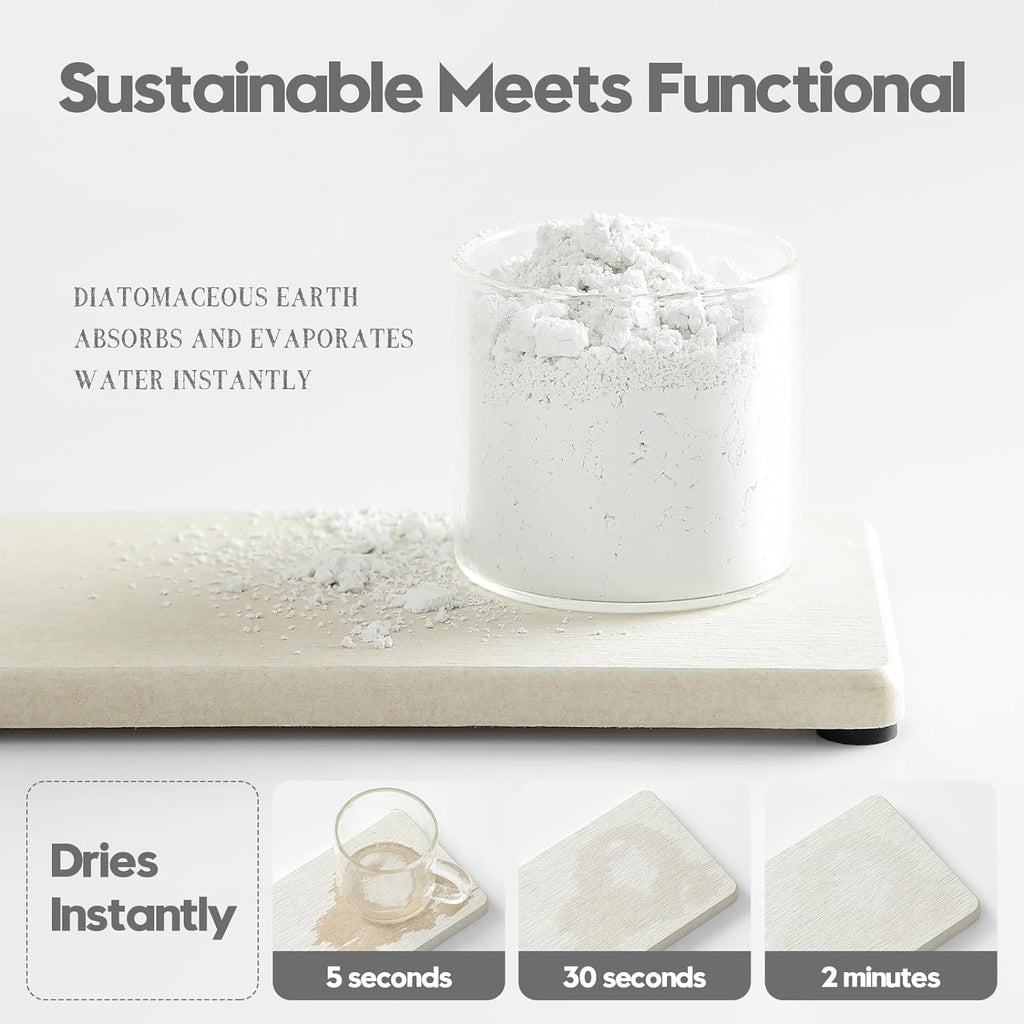 2PCS Bathroom Sink Vanity Trays, Water Absorbing Diatomite Stone Quick Drying Mat for Kitchen Counter,Faucet Splash Guard Dish Rack Soap Dispenser Sponge Holder Caddy Organizer,Beige, 9"x3.5"