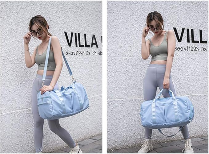 KARRESLY Sports Gym Bag for Women or Men Travel Duffel Bag with Wet Pocket and Shoes Compartment for Training Swim Yoga(Light Blue)