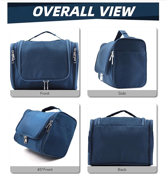 Buruis Large Capacity Toiletry Bag for Women and Men, Hanging Toiletry Organizer Cosmetics Makeup Bag, Water-resistant Dopp Kit Shaving Bags for Full Sized Toiletries, Travel Essentials (Blue)
