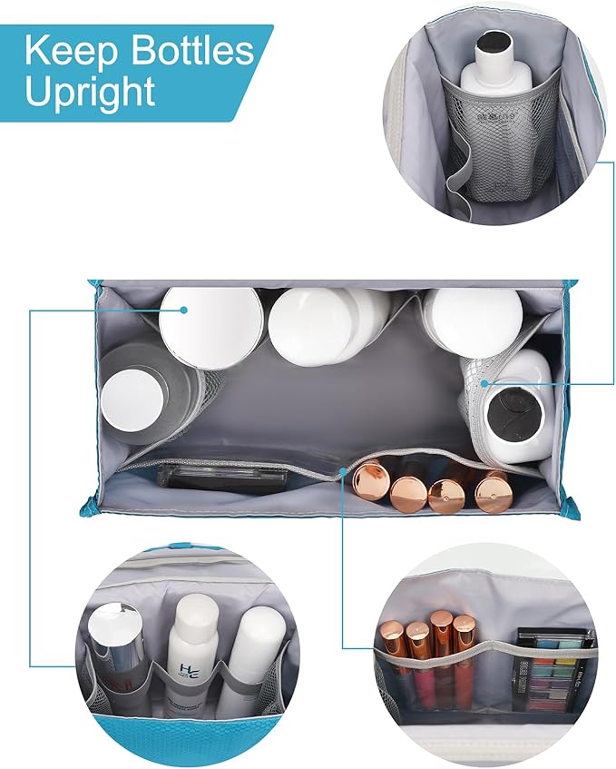 Relavel Hanging Toiletry Bag for Women and Men, Small Travel Bag for Girls Compact Size with Multiple Compartments Waterproof Travel Kit Wash Bag Makeup Storage Organizer Gym Shower Bag Blue