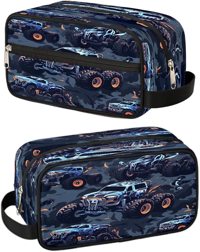 Monster Truck Car Hanging Toiletry Bag,Travel Hygiene Kits for Boys Mens,Waterproof Makeup Carry-on Bags,Cosmetic Bag,TSA Approved Shave Dopp Kit for Toiletries Shower Bathroom Accessories Gifts