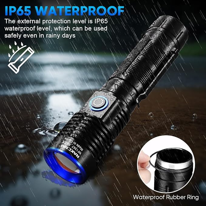 NAKCNM Rechargeable Flashlights High Lumens, 2 Pack 25000 Lumens 4 Modes, Small Magnetic Flashlight Pocket with Clip & Diffuser, Handheld Flashlight Lantern for Camping(Black&Silver)