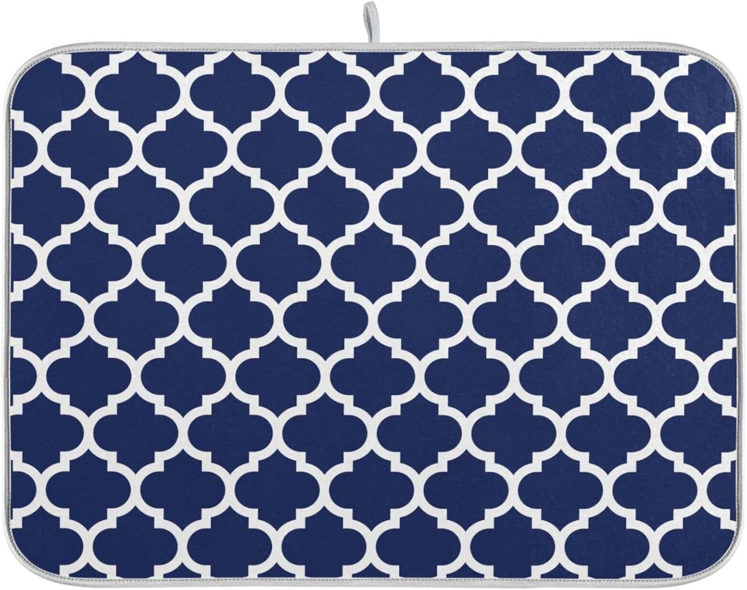 Navy Blue Trellis Lattice Dish Drying Mat for Kitchen Counter Absorbent Microfiber Drying Pad, Medium 16x18 in, Reversible Drainer Mats