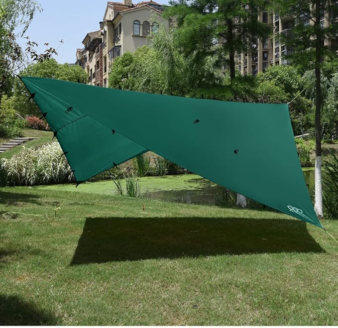 Gold Armour Rainfly Tarp Hammock, Premium 14.7ft/12ft/10ft/8ft Rain Fly Cover, Waterproof Ultralight Camping Shelter Canopy, Survival Equipment Gear Camping Tent Accessories (Green 10ft x 8ft)