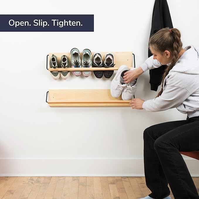 Wall Mounted Shoe Rack - A Wooden, Modern, Slim, and Small Shoe Storage Solution for Shoes and Boots in Narrow Spaces, entryways, or hallways. (30-in-Wide)