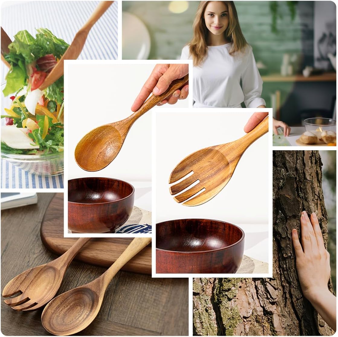 13-Inch Teak Wood Salad Serving Fork Pack of 2, Large Wood Salad Forks for Cooking, Mixing & Stirring, Large Serving Forks,Teak Wooden Salad Fork Set