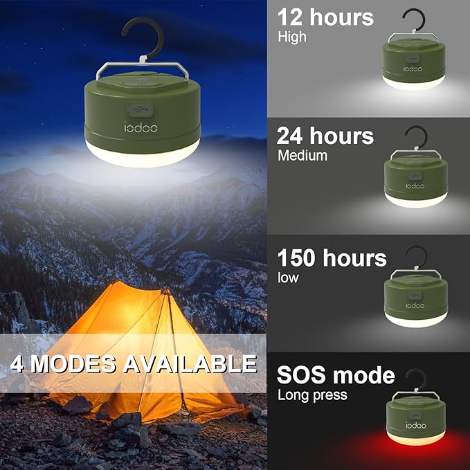 3000mAh 2000LM Rechargeable Camping Light , Warm/White/Nature/SOS 4Modes Brightness Stepless Adjust Camping Lantern Rechargeable Tent Light for Power Failure Emergency Survival Kits (1)
