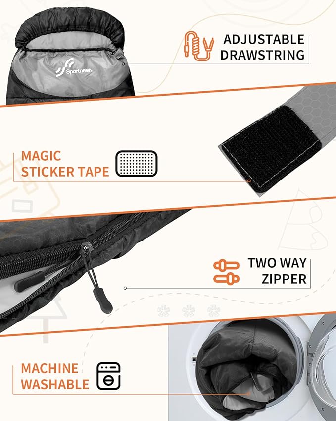 Sportneer Sleeping Bags for Adults, Warm & Cold Weather Sleeping Bag for Adults Kids Boys Girls - Lightweight Compact Camping Gear Equipment, Traveling, Backpacking, Hiking