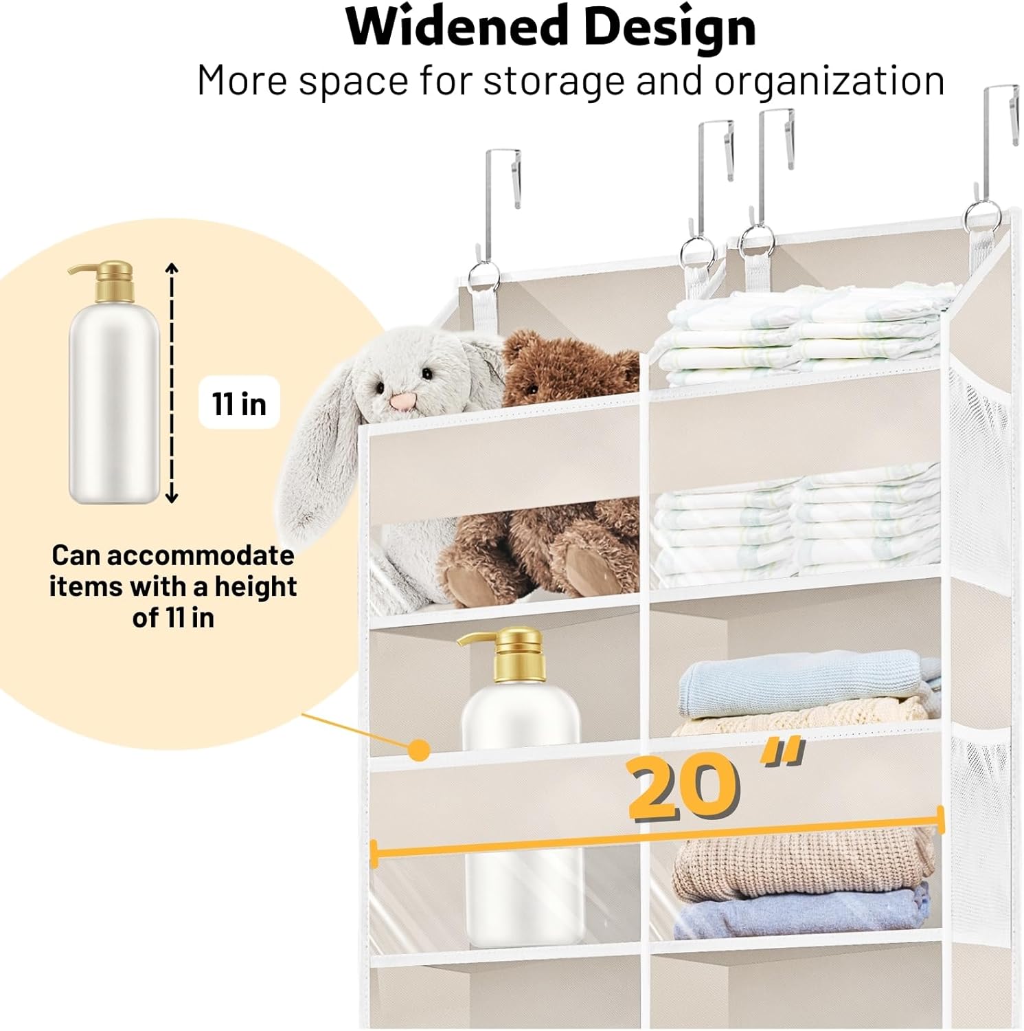 Over the Door Organizer 5 Tiers,Extra Large Behind Door Storage of 10 Compartments,80 lbs Weight Capacity Over the Door Storage, Door Hanging Organizer for Closet, Diaper Organizer, Toy Storage, Beige