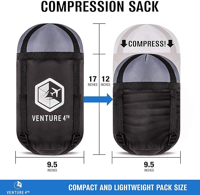VENTURE 4TH Backpacking Sleeping Bag – XXL, Double and Single Sizes - Lightweight Warm & Cold Weather Sleeping Bags for Adults, Kids & Couples – Ideal for Hiking, Camping & Outdoor Adventures
