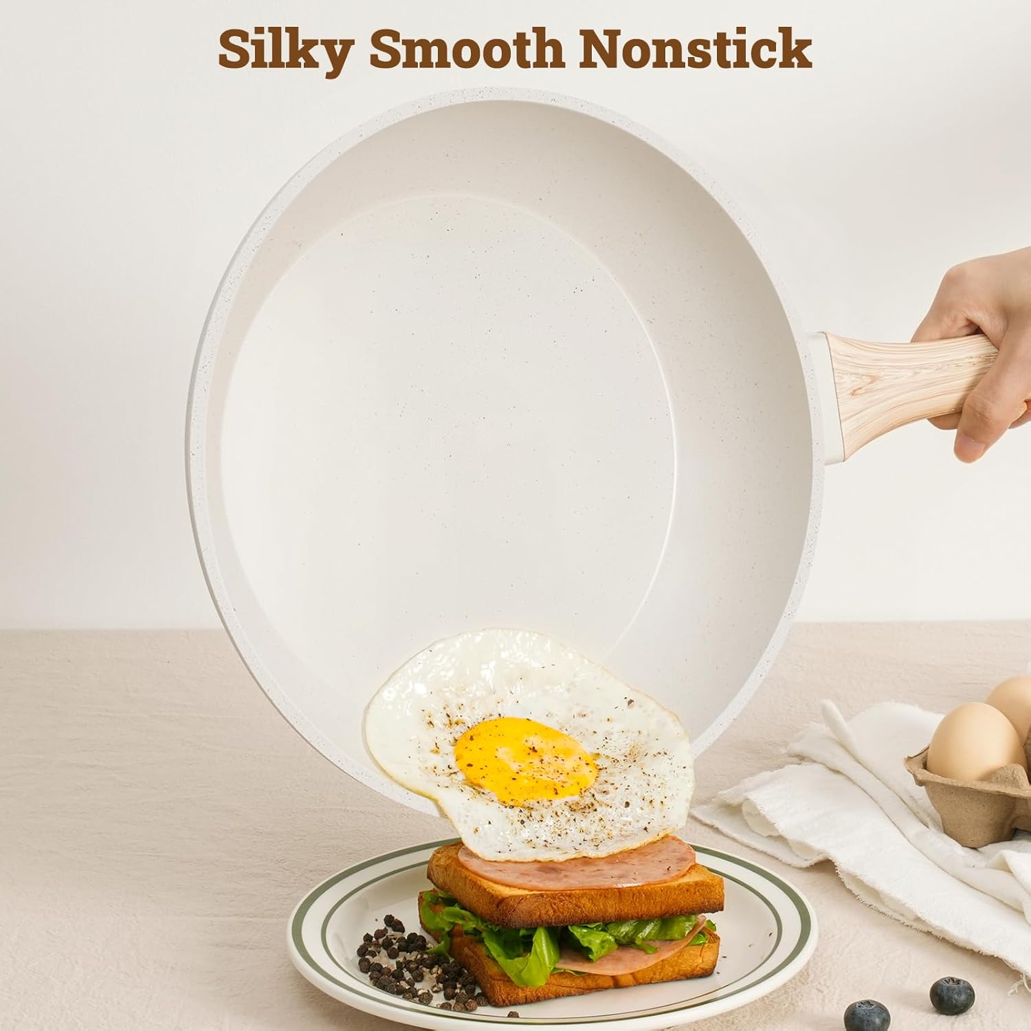 17 Pcs Pots and Pans Set Non stick，Cookware Sets White Granite Induction Cookware, Non-toxic Healthy Non Stick Kitchen Cooking Set with Frying Pans Set, Saucepans (PFAS, PFOA, PFOS Free) White