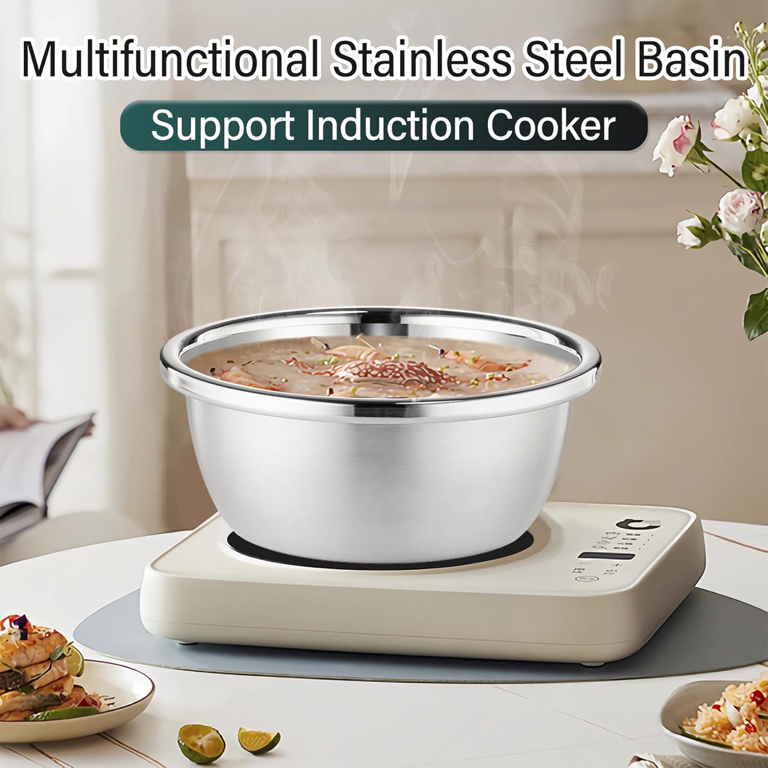 304 Stainless Steel Colander 2QT Microporous Colander & Mixing Bowl for Kitchen Cooking,Rice Strainer with Washing Bowl for Pasta Straining,Fruit Washing,Vegetable Draining(2PCs)