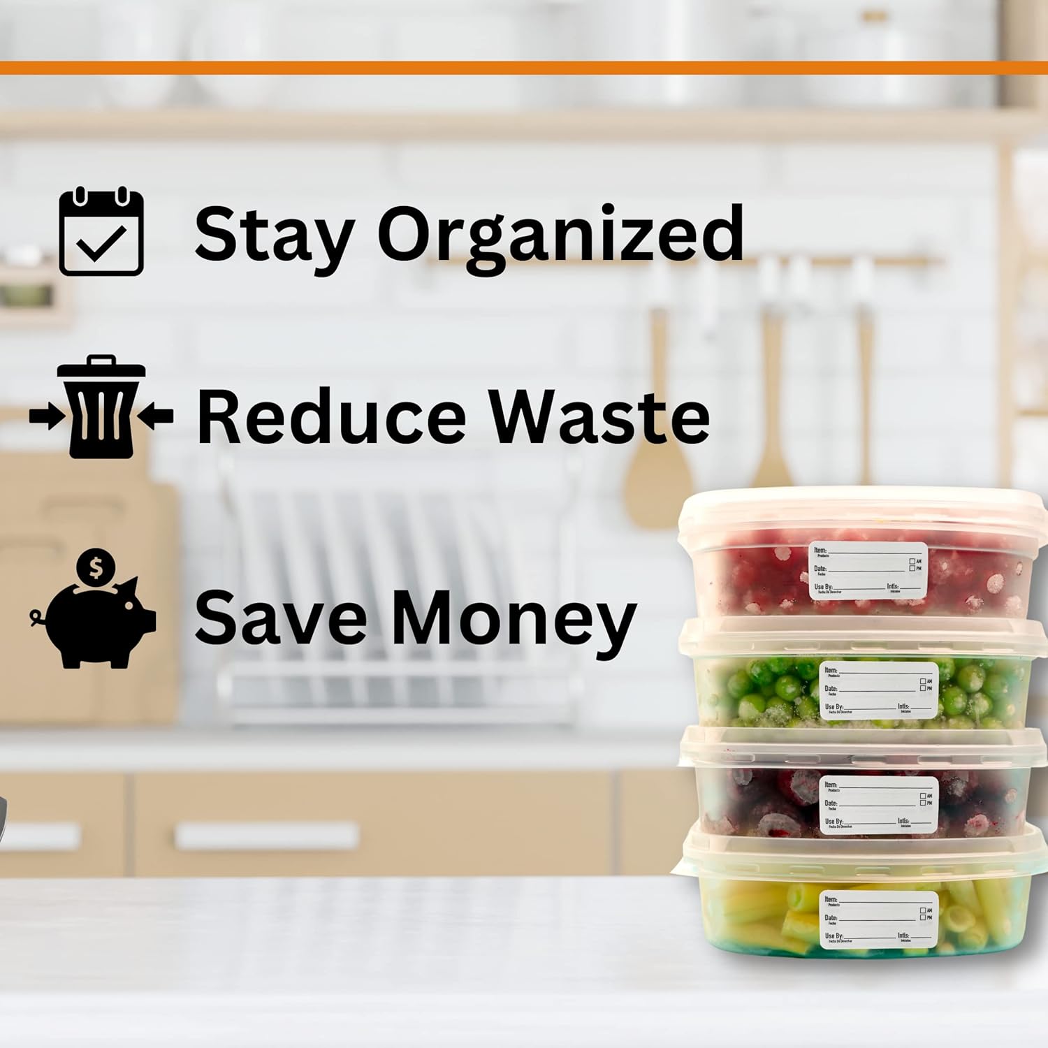 2x1 Dissolvable Food Labels, 250 Label Stickers, Bottle Labels for Storage Bins, Sticker Labels for Food containers, (250, Black)