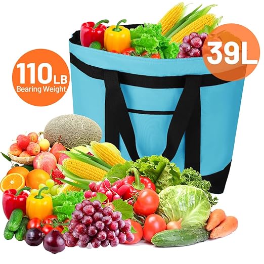 2Pk Insulated Reusable Tote Bag for Grocery Shopping for Women/Men, Pizza/Food Delivery Bag to Keep Food Cold/Hot for Uber Eats/Doordash/Grubub, Cooler bags for Travel/Beach/Picnic, Blue