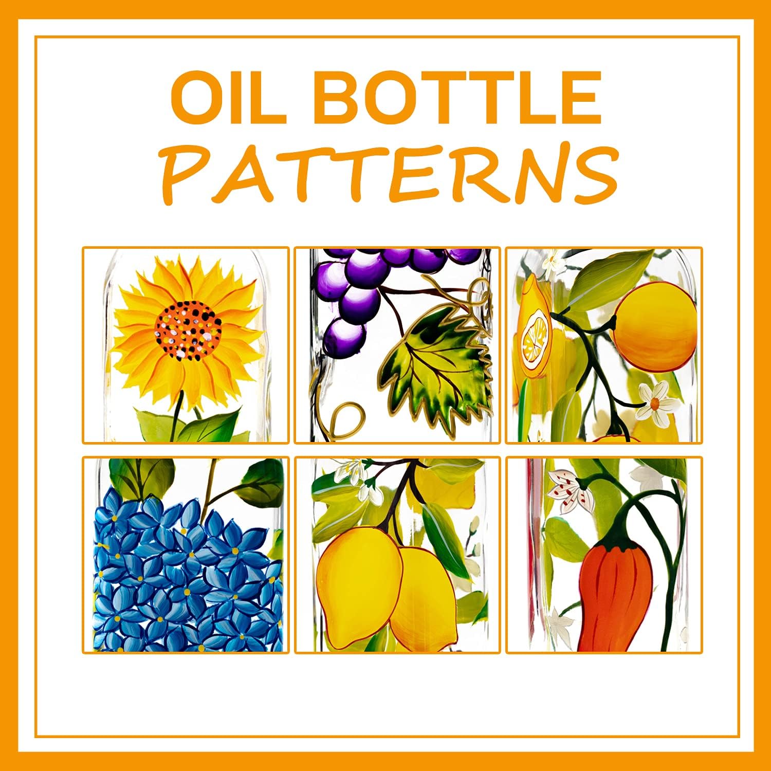 17oz Hand Painted Glass Olive Oil Bottle Dispenser - 500ml Green Oil & Vinegar Cruet with Pourers - Olive Oil Carafe Decanter for Kitchen (sunflower2)