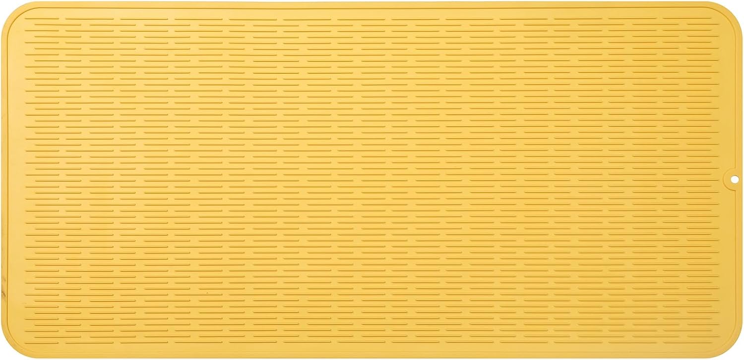 Silicone Dish Drying Mat for Multiple Usage,Easy clean,Eco-friendly,Heat-resistant Silicone Mat for Kitchen Counter or Sink,Refrigerator or Drawer Liner Yellow 5XL 36inches x 18inches