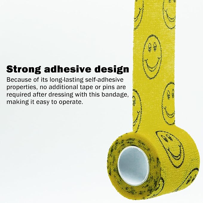 First Aid Bandages Cohesive Wrap Adhesive Self Adherent Tape - Colorful Bandages (Yellow Smile, 2-Inch)