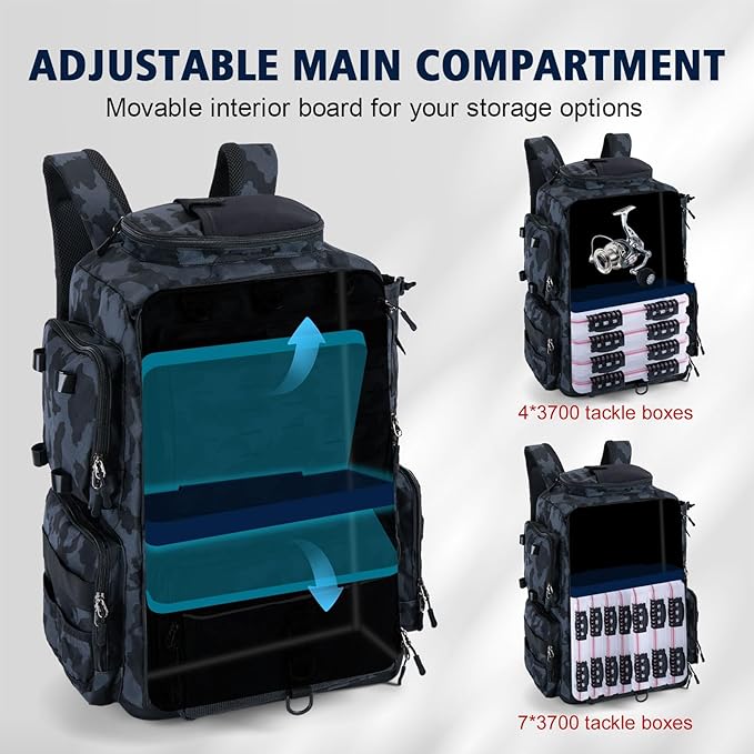 Goture IPX EVA Bottom Fishing Tackle Bag with Rod Holder, Waterproof 600D Fishing Backpack with 8 Lure Pockets & Rain Cover