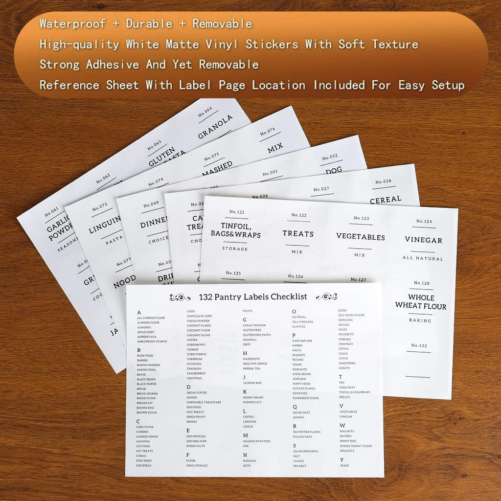 20 OZ Glass Food Storage Jars with 132 Pantry Labels Preprinted - 6 Pcs Thicken Glass Storage Containers with Airtight Bamboo Lid - Clear Kitchen Canister for Spice, Tea, Coffee, Sugar, Cookie, Candy