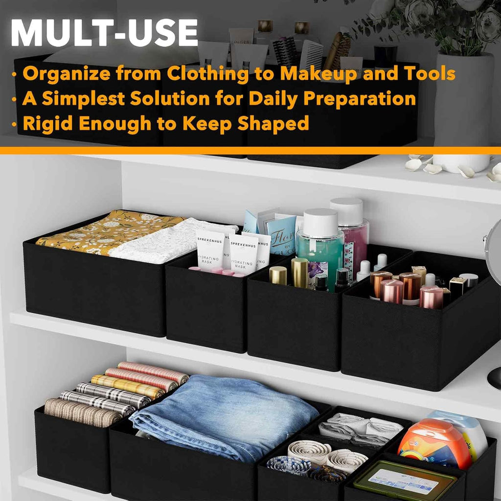 SpaceAid Drawer Organizer for Clothes, 18 Pack Dresser Drawer Organizer Bins, Closet Organizers and Storage Dividers for Clothing, Underwears, Socks (Black)