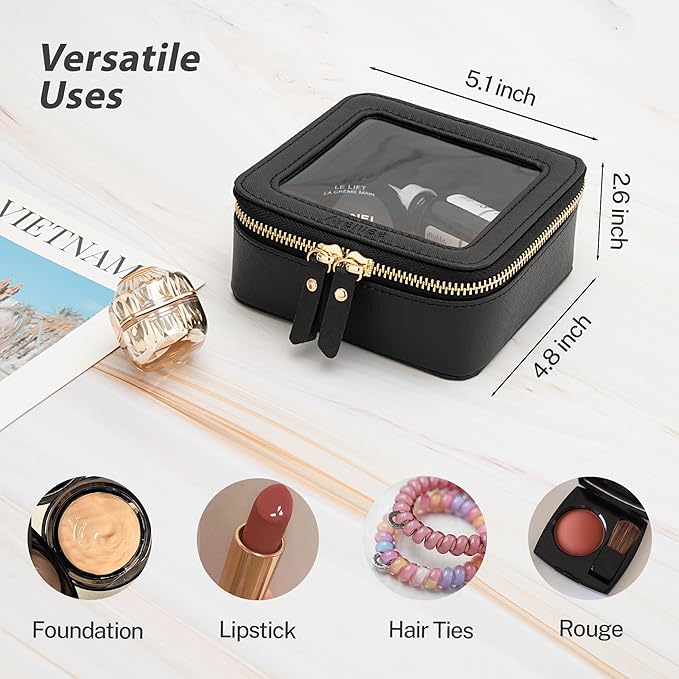Aveniee Clear Makeup Bag Small, Mini Travel Toiletry Bag Cosmetic Bags TSA Approved, Clear Makeup Case Pouch with Zipper, Car Organizer Essentials for Women Men(Mini-Black)