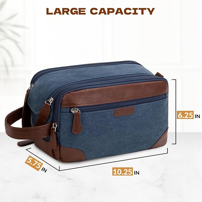 Travel Toiletry Bag for Men - Canvas Toiletries Bag with Multiple Pockets Large Hanging Dopp Kit Travel Bag for Toiletries Essentials Accessories - Navy Blue