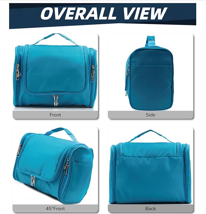 Buruis Large Capacity Toiletry Bag for Women and Men, Hanging Toiletry Organizer Cosmetics Makeup Bag, Water-resistant Dopp Kit Shaving Bags for Full Sized Toiletries, Travel Essentials (Light Blue)