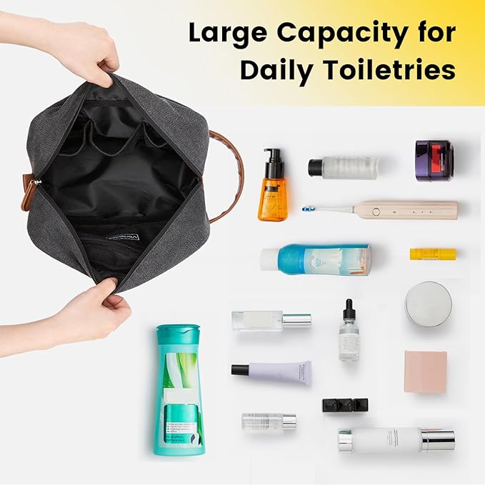 Vorspack Toiletry Bag Hanging Dopp Kit for Men Water Resistant Canvas Shaving Bag with Large Capacity for Travel - Dark Grey