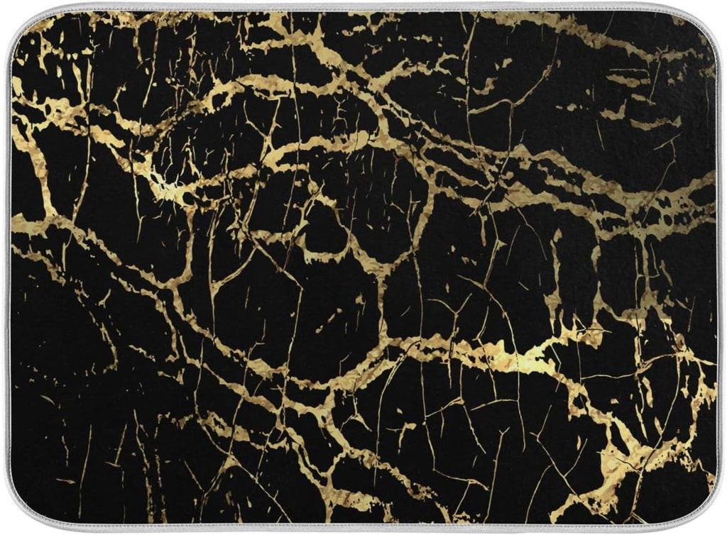 Super Absorbent Dish Drying Mat, Microfiber Fast-Drying Dish Mat, 24" x 18", Kitchen Dish Drying Pad, Black Gold Marble