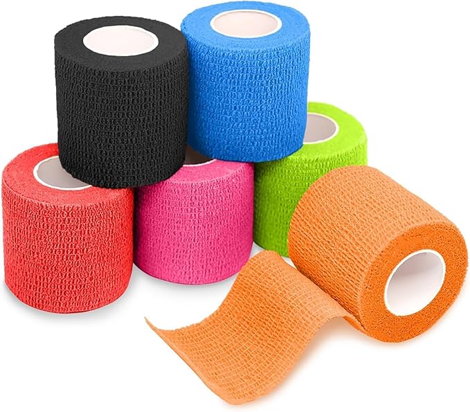 FriCARE Self Adhesive Bandage Wrap, Medical Tape in First Aid Kit, Cohesive Bandages for Wounds Sport Vet, FSA/HSA Eligible, 2 Inches X 5 Yards 6 Rolls, Sporty