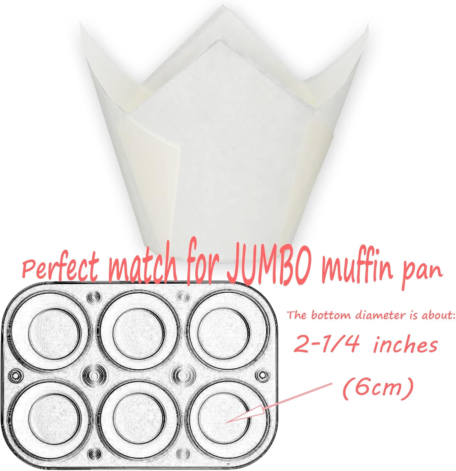 Jumbo Extra Large size White Tulip Baking Cups 2-1/4"(Base diameter) x 3-3/4"(Wall height) Greaseproof paper baking cupcake Muffin liners, Case of 130 pcs